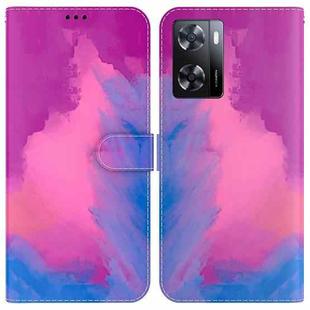 For OPPO A57 2022 4G/A57 2022 5G/Realme Q5i/Realme V23 5G/Realme Narzo 50 5G/A77 5G Watercolor Pattern Horizontal Flip Leather Phone Case(Purple Red)