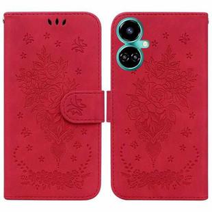 For Tecno Camon 19 Butterfly Rose Embossed Leather Phone Case(Red)