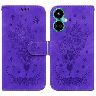 For Tecno Camon 19 Butterfly Rose Embossed Leather Phone Case(Purple)