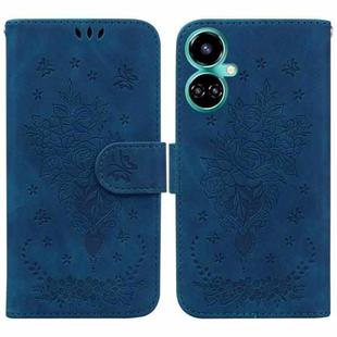 For Tecno Camon 19 Butterfly Rose Embossed Leather Phone Case(Blue)