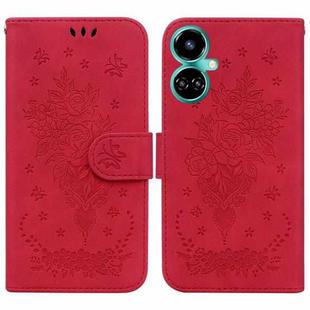For Tecno Camon 19 Pro 5G Butterfly Rose Embossed Leather Phone Case(Red)