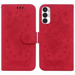 For Tecno Pova 3 LE7 Butterfly Rose Embossed Leather Phone Case(Red)