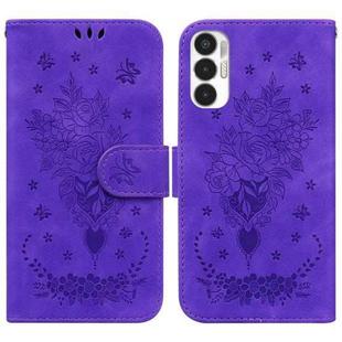 For Tecno Pova 3 LE7 Butterfly Rose Embossed Leather Phone Case(Purple)