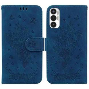 For Tecno Pova 3 LE7 Butterfly Rose Embossed Leather Phone Case(Blue)