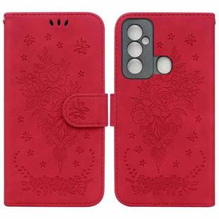 For Tecno Spark 6 GO Butterfly Rose Embossed Leather Phone Case(Red)