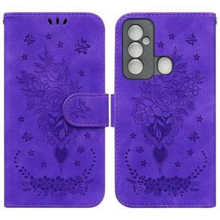 For Tecno Spark 6 GO Butterfly Rose Embossed Leather Phone Case(Purple)