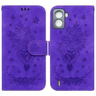 For Tecno Pop 6 No Fingerprints Butterfly Rose Embossed Leather Phone Case(Purple)