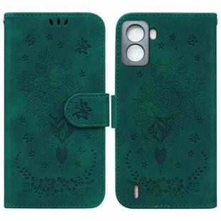 For Tecno Pop 6 No Fingerprints Butterfly Rose Embossed Leather Phone Case(Green)