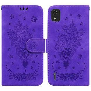 For Nokia C2 2nd Edition Butterfly Rose Embossed Leather Phone Case(Purple)