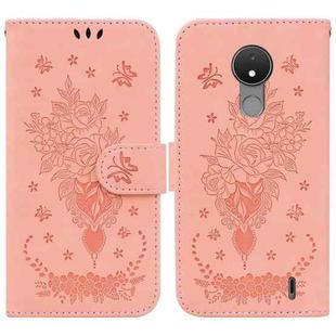 For Nokia C21 Butterfly Rose Embossed Leather Phone Case(Pink)