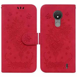 For Nokia C21 Butterfly Rose Embossed Leather Phone Case(Red)