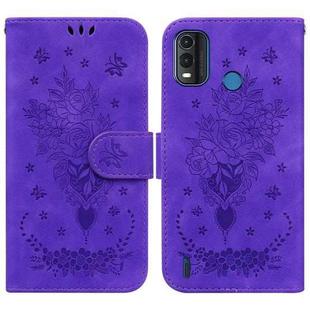 For Nokia G11 Plus Butterfly Rose Embossed Leather Phone Case(Purple)