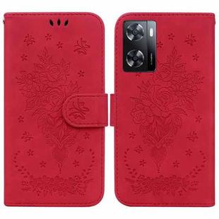 For OPPO A57 2022 4G/A57 2022 5G/Realme Q5i/Realme V23 5G/Realme Narzo 50 5G/A77 5G Butterfly Rose Embossed Leather Phone Case(Red)