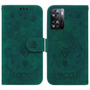 For OPPO A57 2022 4G/A57 2022 5G/Realme Q5i/Realme V23 5G/Realme Narzo 50 5G/A77 5G Butterfly Rose Embossed Leather Phone Case(Green)