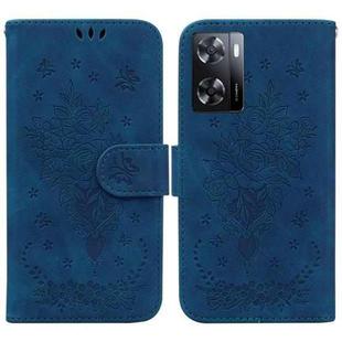 For OPPO A57 2022 4G/A57 2022 5G/Realme Q5i/Realme V23 5G/Realme Narzo 50 5G/A77 5G Butterfly Rose Embossed Leather Phone Case(Blue)