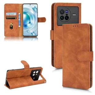 For vivo X80 Skin Feel Magnetic Flip Leather Phone Case(Brown)