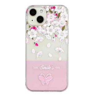 For iPhone 13 Bronzing Butterfly Flower Phone Case(Peach Blossoms)