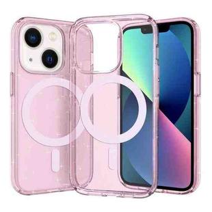 For iPhone 14 Plus Crystal Clear MagSafe Phone Case (Glitter Pink)