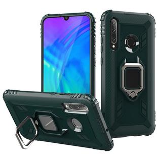 For Huawei P Smart+ 2019 Carbon Fiber Protective Case with 360 Degree Rotating Ring Holder(Green)