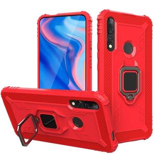 For Huawei Y9 Prime 2019 Carbon Fiber Protective Case with 360 Degree Rotating Ring Holder(Red)