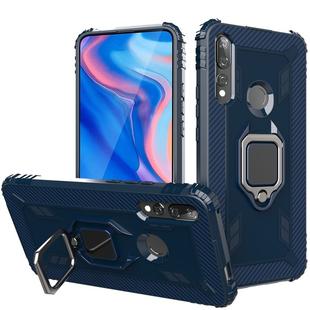 For Huawei Y9 Prime 2019 Carbon Fiber Protective Case with 360 Degree Rotating Ring Holder(Blue)