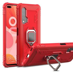 For Huawei nova 6 Carbon Fiber Protective Case with 360 Degree Rotating Ring Holder(Red)