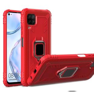 For Huawei nova 6SE Carbon Fiber Protective Case with 360 Degree Rotating Ring Holder(Red)
