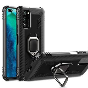 For Huawei Honor V30 Carbon Fiber Protective Case with 360 Degree Rotating Ring Holder(Black)