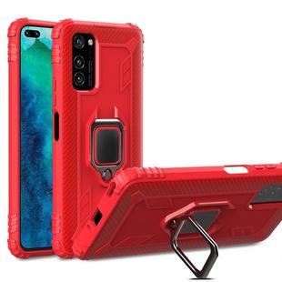 For Huawei Honor V30 Pro Carbon Fiber Protective Case with 360 Degree Rotating Ring Holder(Red)