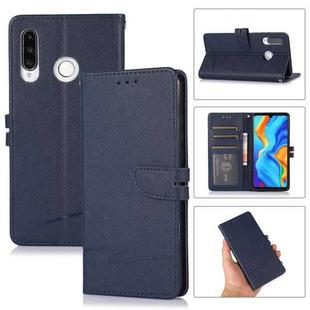 For Huawei P30 lite Cross Texture Horizontal Flip Leather Phone Case(Dark Blue)