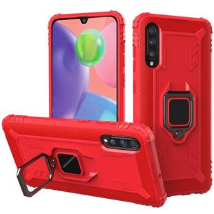 For Galaxy A70 Carbon Fiber Protective Case with 360 Degree Rotating Ring Holder(Red)