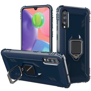 For Galaxy A70 Carbon Fiber Protective Case with 360 Degree Rotating Ring Holder(Blue)