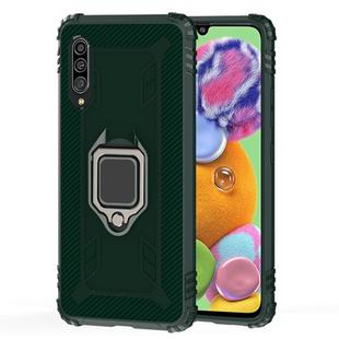 For Galaxy A30s Carbon Fiber Protective Case with 360 Degree Rotating Ring Holder(Green)