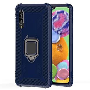For Galaxy A30s Carbon Fiber Protective Case with 360 Degree Rotating Ring Holder(Blue)