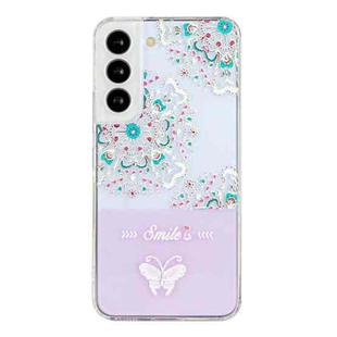 For Samsung Galaxy S22 5G Bronzing Butterfly Flower Phone Case(Peacock Flower)