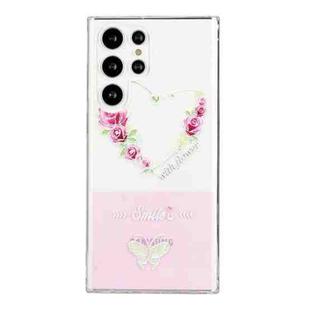 For Samsung Galaxy S22 Ultra 5G Bronzing Butterfly Flower Phone Case(Rose Heart)
