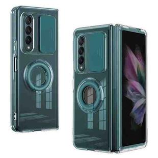 For Samsung Galaxy Fold4 5G Sliding Camera Design Ring Holder TPU Phone Case(Dark Green)