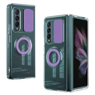 For Samsung Galaxy Fold4 5G Sliding Camera Design Ring Holder TPU Phone Case(Purple)