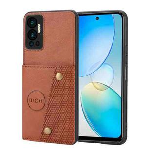 For Infinix Hot 12 Double Buckle Card Slots Magnetic Phone Case(Brown)