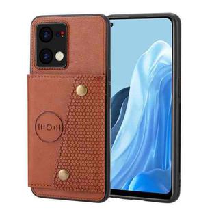 For OPPO Reno7 4G Double Buckle Card Slots Magnetic Phone Case(Brown)