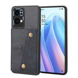 For OPPO Reno7 Pro Double Buckle Card Slots Magnetic Phone Case(Blue)