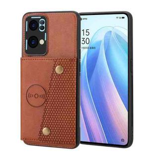 For OPPO Reno7 Pro Double Buckle Card Slots Magnetic Phone Case(Brown)