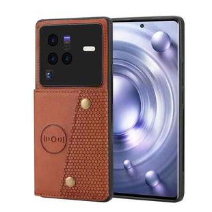 For vivo X80 Double Buckle Card Slots Magnetic Phone Case(Brown)