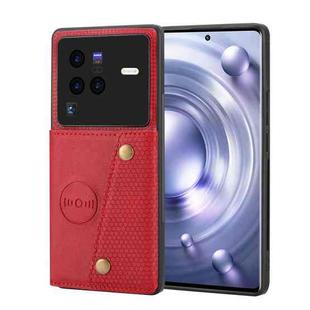 For vivo X80 Double Buckle Card Slots Magnetic Phone Case(Red)