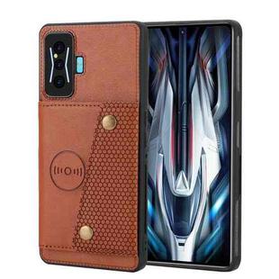 For Xiaomi Redmi K50 Gaming Double Buckle Card Slots Magnetic Phone Case(Brown)