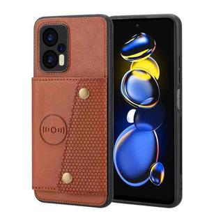 For Xiaomi Redmi Note 11T Pro Double Buckle Card Slots Magnetic Phone Case(Brown)