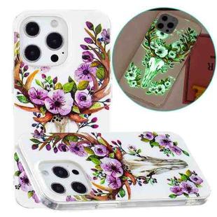 For iPhone 14 Pro Luminous TPU Soft Phone Case(Flower Deer)