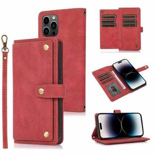 For iPhone 14 Pro Lanyard Leather Phone Case(Red)