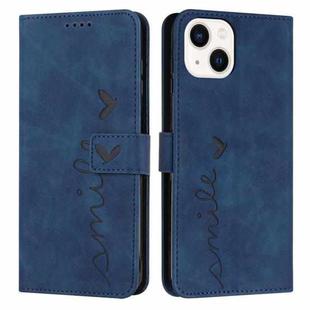 For iPhone 14 Plus Skin Feel Heart Pattern Leather Phone Case (Blue)