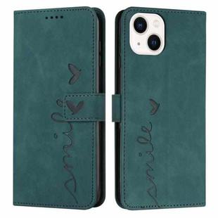 For iPhone 14 Plus Skin Feel Heart Pattern Leather Phone Case (Green)